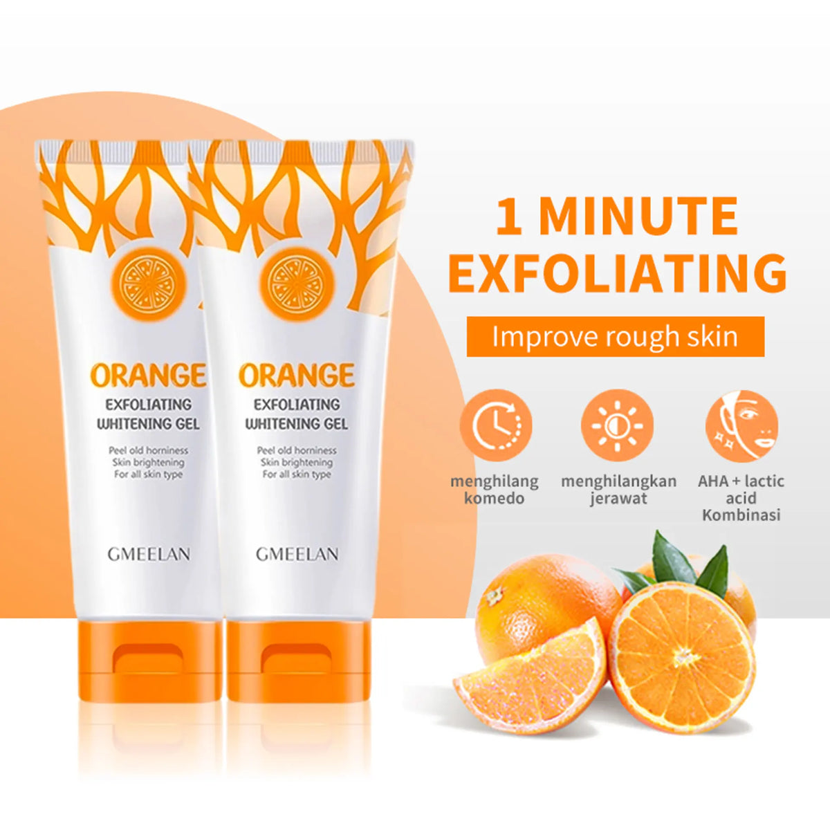 Orange Enzymes Exfoliating Brightening & Whitening Gel - Gentle Formula Natural Orange Peel/Peeling Gel for Smooth, Radiant Skin (Suitable for All Skin Types)