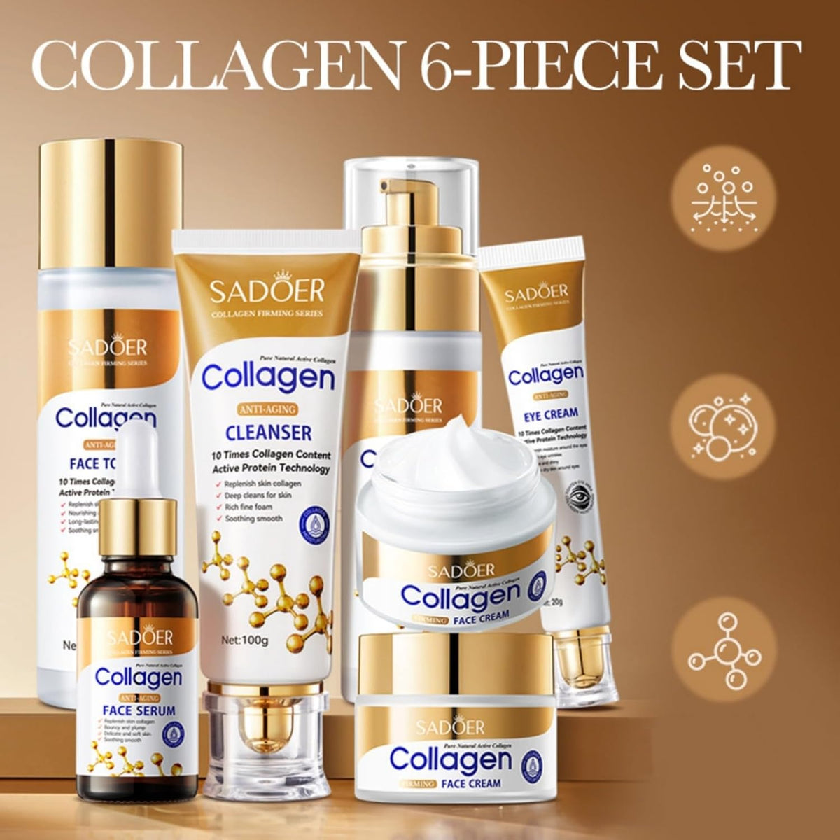 Sadoer 10 Times Collagen Content Niacinamide Face Skincare Set Kit 6 Piece