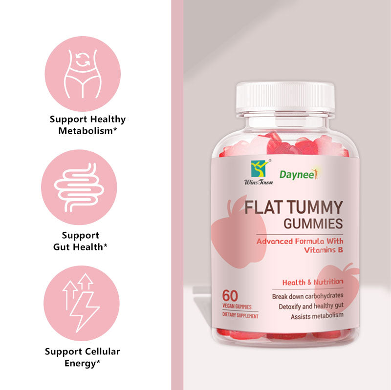 Flat Tummy Apple Cider Vinegar Gummies, 60 Count – ACV Gummies, Detox, Support Gut Health – Vegan-Friendly, Non-GMO - Beet and Pomegranate Superfood Powders, Vitamins B6, B9 & B12