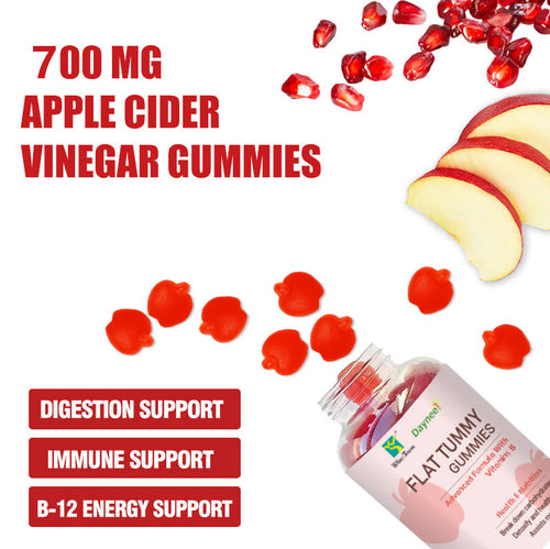 Flat Tummy Apple Cider Vinegar Gummies, 60 Count – ACV Gummies, Detox, Support Gut Health – Vegan-Friendly, Non-GMO - Beet and Pomegranate Superfood Powders, Vitamins B6, B9 & B12