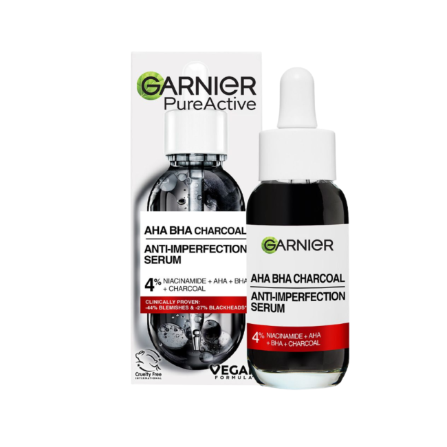 Garnier SkinActive 4% AHA + BHA & Niacinamide Charcoal Face Serum – 30ml