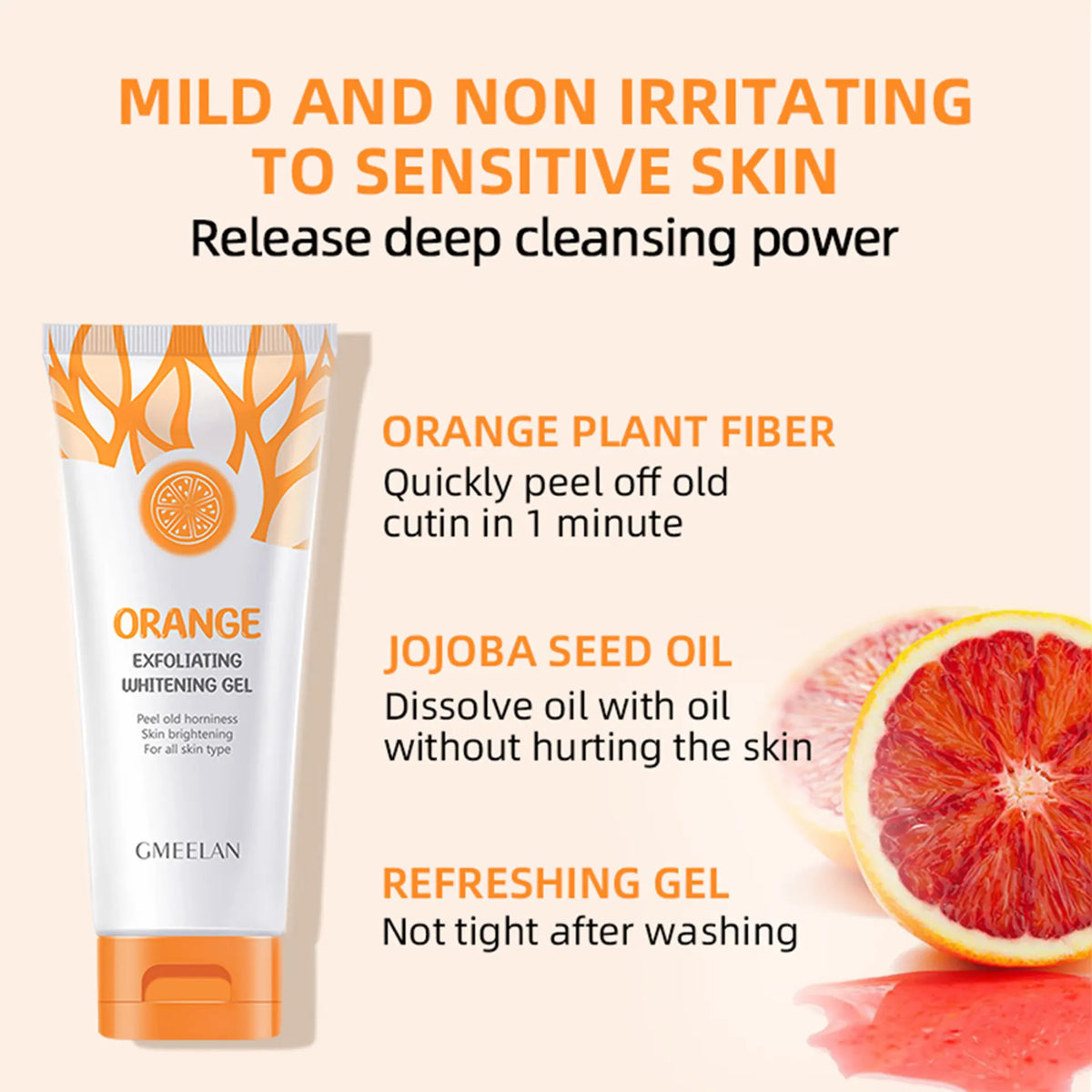Orange Enzymes Exfoliating Brightening & Whitening Gel - Gentle Formula Natural Orange Peel/Peeling Gel for Smooth, Radiant Skin (Suitable for All Skin Types)