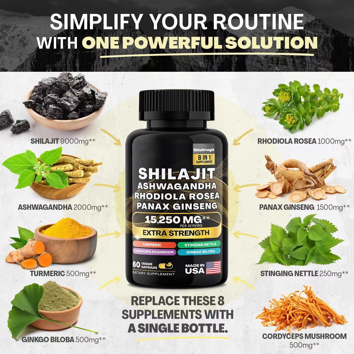 8 in 1 Supplement Shilajit Extract Ashwagandha Extract Ginseng Extract Super Active Capsule